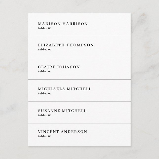 Cartão de Mesa de Casamento Negro e Branco Moderno (Frente)