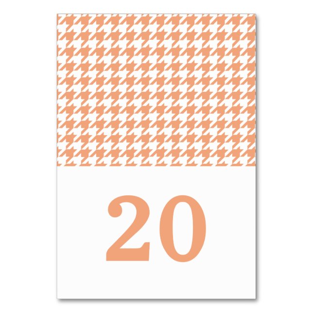Cartão de Mesa de Casamento Orange Houndstooth (Frente)