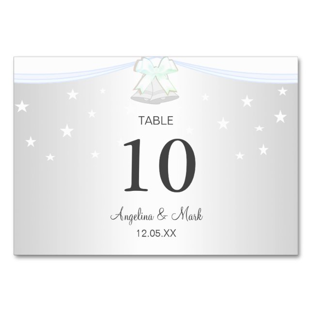 Cartão de Mesa de Casamento Prata Branco (Frente)