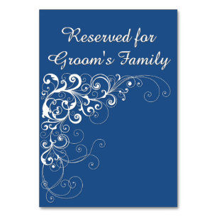 Cartão de Mesa de Casamento Reservado Azul Elegant