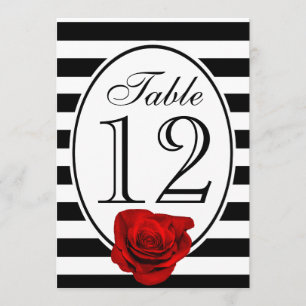Cartão de Mesa de Casamento Rosa Vermelha Preto e 