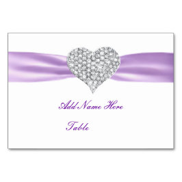 Cartão de Mesa de Casamento Roxo do Coração Diaman