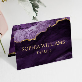 Cartão de Mesa de Casamento Roxo e Dourado