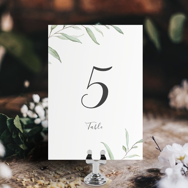 Cartão de mesa de casamento ruidoso e verde mínimo (Minimal greenery rustic wedding table card)