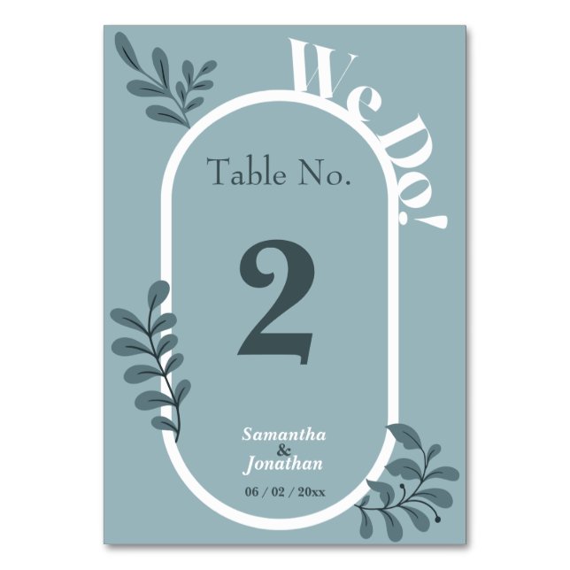 Cartão de Mesa de Casamento Simples Azul (Frente)