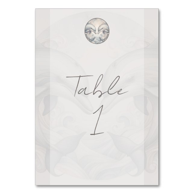 Cartão de Mesa de Casamento Tema Golfinhos (Frente)