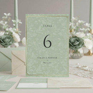 Cartão de Mesa de Casamento Verde Musgo Pastoral F