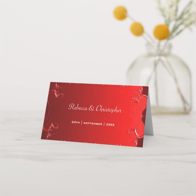 Cartão de Mesa de Casamento Vermelho Elegante (Verso)