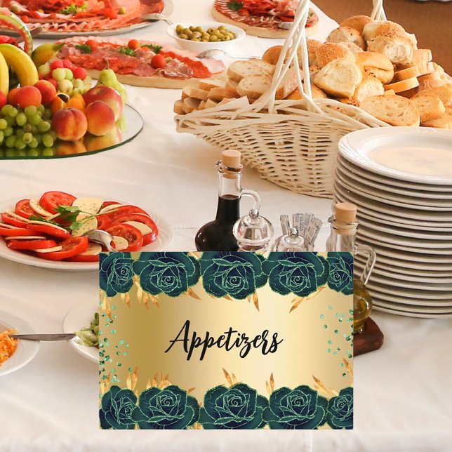 Cartão de mesa de comida de flores verdes esmerald (Criador carregado)
