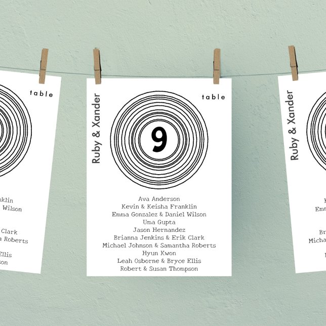 Cartão de Mesa de Desenho de Vinilo (Single table seating card with Vinyl record with hand-drawn look. )
