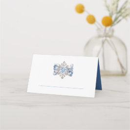Cartão de Mesa de Férias Brooch Floco de Neve Azul