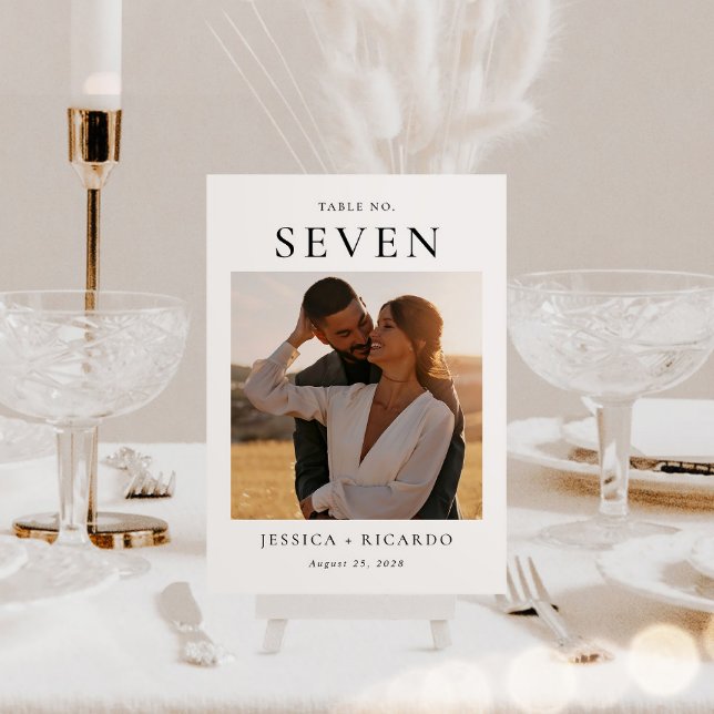 Cartão de Mesa de Foto de Casamento Moderno (Criador carregado)