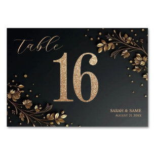 Cartão de Mesa de Noiva Floral Preto Elegante