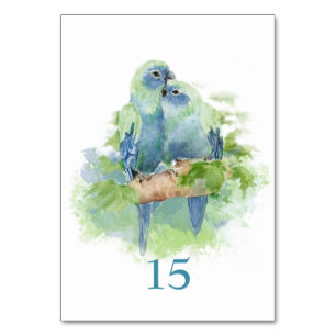 Cartão de Mesa de Papagaio Tropical Azul Aquarela