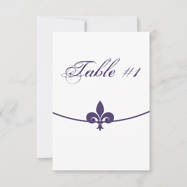 Cartão de Mesa de Recepção Purple Fleur de Lis (Frente)