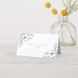 Cartão De Mesa Desenho Floral Preto Branco Casamento