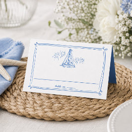 Cartão De Mesa Desenhos à Mão Casamento Náutico Barco Praia