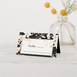 Cartão De Mesa Design da Flor Branca Elegante no Casamento Negro