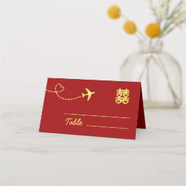 Cartão De Mesa destino vermelho rota de avião de casamento chinês
