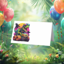 Cartão De Mesa Dino Monster Truck Feliz Aniversário