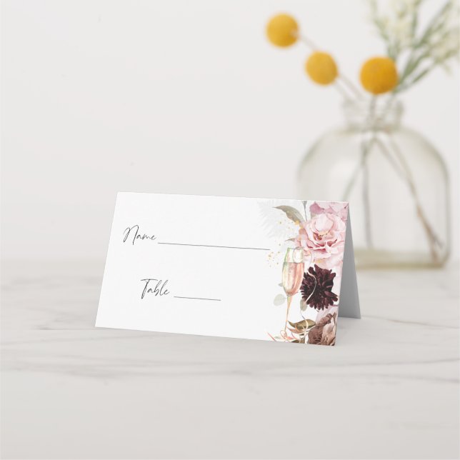 Cartão De Mesa Disposição de Assentos para Chá de Noiva com Champ (Frente)