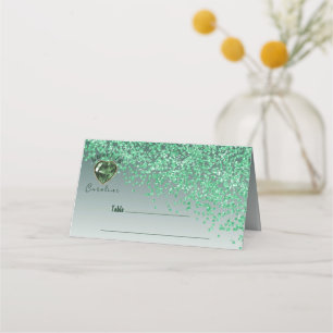 Cartão De Mesa Doce 16 Aniversário Glitter Verde e Gema Verde
