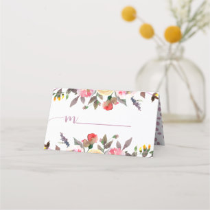 Cartão De Mesa Doce Rosa Watercolor Nome Floral Casamento Sentado