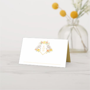 Cartão De Mesa Dois cavalos cinzas monograma casamento branco ama