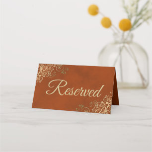 Cartão De Mesa Dourado local no casamento Elegante Laranja Rust r