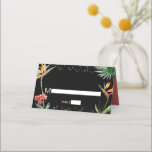 Cartão De Mesa Dourado preto Bat Mitzvah Tropical Watercolor<br><div class="desc">Nenhuma festa do Bat Mitzvah está completa sem cartões de lugar personalizados. Deixe o seu Bat Mitzvah favorito se orgulhar, se regozijar e celebrar seu marco em seu partido perfeitamente coordenado. Na moda, atordoante, colorida, ave aquática tropical de flores paraíso, estrela de ouro falso de David e pontos brilhantes, juntamente...</div>