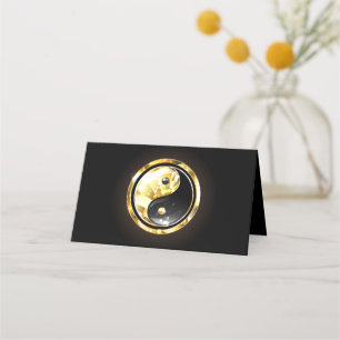 Cartão De Mesa Dourado Yin Yang a preto