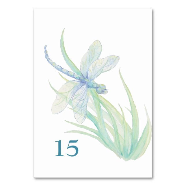 Cartão de Mesa Dragão Azul Verde Aquarela Casament (Frente)