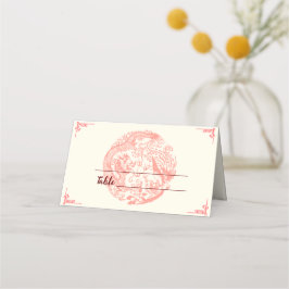 Cartão De Mesa Dragão e casamento chinês vermelho-bege de Phoenix
