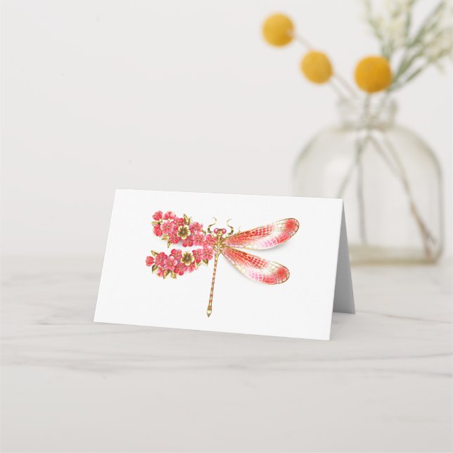 Cartão De Mesa Dragonfly com joalheria sakura (Frente)