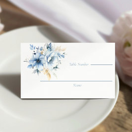 Cartão De Mesa Dusty Blue Dourado Floral Bloom Casamento
