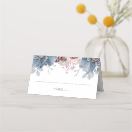 Cartão De Mesa Dusty Blue e Mauve Floral Wedding