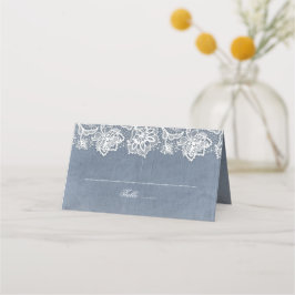Cartão De Mesa Dusty Blue e Vintage Lace Weds