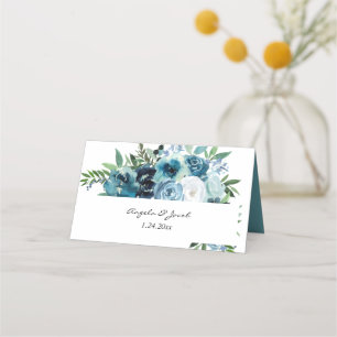 Cartão De Mesa Dusty Blue Floral 2 Versão 2