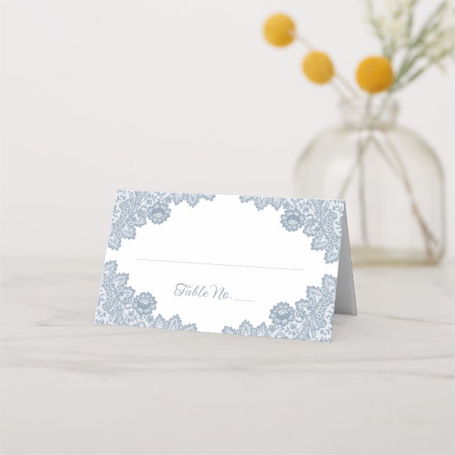 Cartão De Mesa Dusty Blue Floral Lace Casamento (Frente)