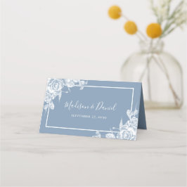 Cartão De Mesa Dusty Blue Floral Wedding