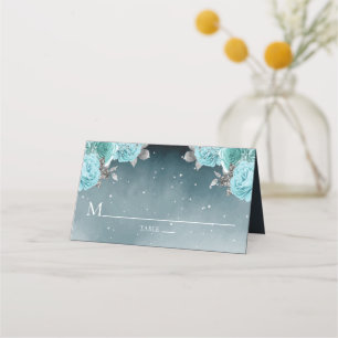 Cartão De Mesa Dusty Blue Floral Wedding