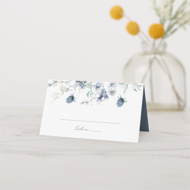 Cartão De Mesa Dusty Blue Floral Wedding (Frente)