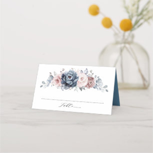 Cartão De Mesa Dusty Blue Mauve Rosa rosa Slate Floral Casamento