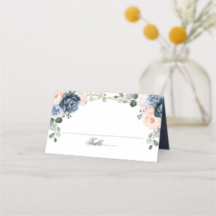 Cartão De Mesa Dusty Blue Peach Blush Floral Geométrico Pl