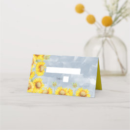 Cartão De Mesa Dusty Blue Watercolor Girassóis Girassóis Monogram