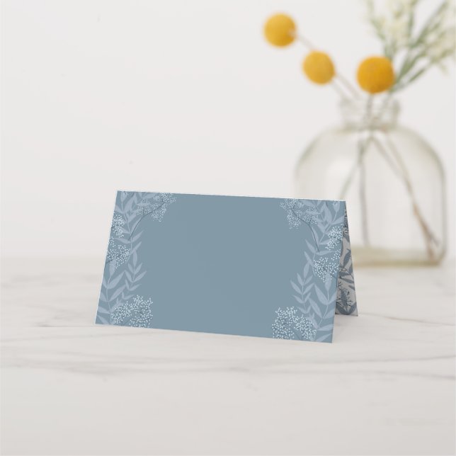 Cartão De Mesa Dusty Blue Wedding Vintage Botânico (Frente)