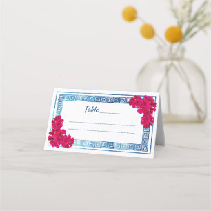 Cartão De Mesa Elegância Grecian de Aquarela + Flores Rosa