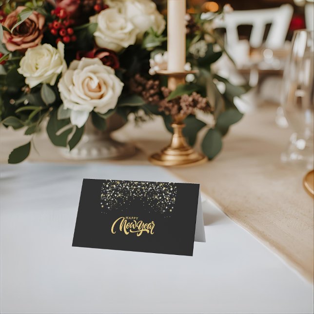 Cartão De Mesa Elegant Black Personalized Folded Place Card (Criador carregado)