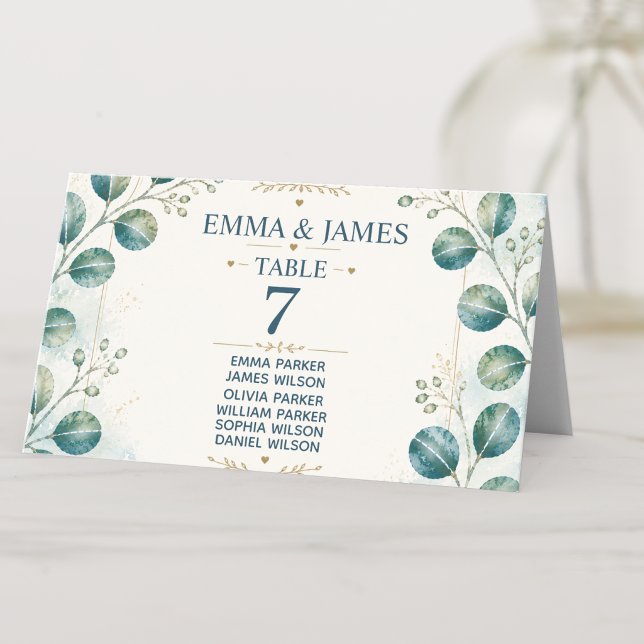 Cartão De Mesa Elegant Blue Eucalyptus  (Criador carregado)