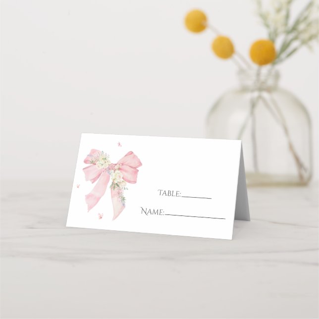 Cartão De Mesa Elegant Blush Pink Bow Floral  Place Card (Frente)